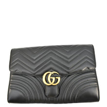 Load image into Gallery viewer, GUCCI GG Marmont Matelasse Chevron Leather Clutch Bag Black 498079
