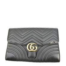 Load image into Gallery viewer, GUCCI GG Marmont Matelasse Chevron Leather Clutch Bag Black 498079
