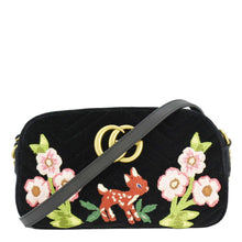 Load image into Gallery viewer, GUCCI GG Marmont Small Matelasse Deer Embroidered Velvet Camera Bag Black 447632
