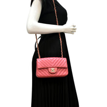 Load image into Gallery viewer, CHANEL Timeless Classic Square Flap Chevron Calfskin Leather Crossbody Bag Pink
