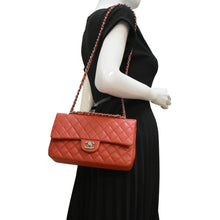 Load image into Gallery viewer, CHANEL Classic Medium Double Flap Quilted Perforated Leather Shoulder Bag Red
