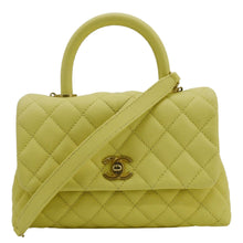 Load image into Gallery viewer, CHANEL CC Coco Flap Caviar Leather Top Handle Shoulder Bag Yellow 24229597
