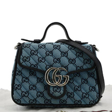 Load image into Gallery viewer, GUCCI GG Marmont Mini Top Handle Canvas Crossbody Bag Blue 583571
