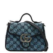 Load image into Gallery viewer, GUCCI GG Marmont Mini Top Handle Canvas Crossbody Bag Blue 583571
