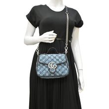 Load image into Gallery viewer, GUCCI GG Marmont Mini Top Handle Canvas Crossbody Bag Blue 583571
