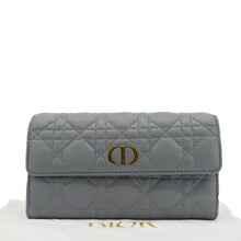 Load image into Gallery viewer, CHRISTIAN DIOR Caro Orchid Cannage Calfskin leather Long Wallet Gray
