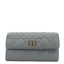 Load image into Gallery viewer, CHRISTIAN DIOR Caro Orchid Cannage Calfskin leather Long Wallet Gray
