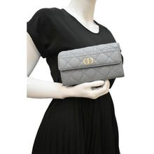 Load image into Gallery viewer, CHRISTIAN DIOR Caro Orchid Cannage Calfskin leather Long Wallet Gray
