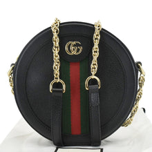 Load image into Gallery viewer, GUCCI Ophidia Mini GG Round Web Leather Crossbody Bag Black 550618
