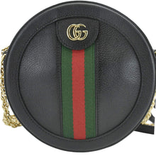 Load image into Gallery viewer, GUCCI Ophidia Mini GG Round Web Leather Crossbody Bag Black 550618
