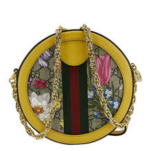 Load image into Gallery viewer, GUCCI Ophidia Mini Flora GG Round Supreme Monogram Web Crossbody Bag Yellow 550618
