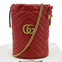 Load image into Gallery viewer, GUCCI GG Marmont Mini Matelasse Chevron Leather Bucket Crossbody Bag Red 575163
