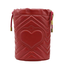 Load image into Gallery viewer, GUCCI GG Marmont Mini Matelasse Chevron Leather Bucket Crossbody Bag Red 575163
