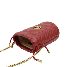 Load image into Gallery viewer, GUCCI GG Marmont Mini Matelasse Chevron Leather Bucket Crossbody Bag Red 575163
