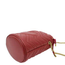 Load image into Gallery viewer, GUCCI GG Marmont Mini Matelasse Chevron Leather Bucket Crossbody Bag Red 575163
