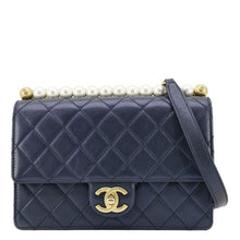 Load image into Gallery viewer, CHANEL Chic Pearls Flap Small Quilted Leather Shoulder Bag Navy Blue
