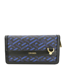 Load image into Gallery viewer, VERSACE  La Greca Coated Canvas Long Zip Wallet Blue
