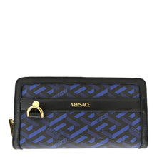 Load image into Gallery viewer, VERSACE  La Greca Coated Canvas Long Zip Wallet Blue
