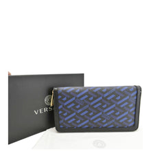 Load image into Gallery viewer, VERSACE  La Greca Coated Canvas Long Zip Wallet Blue
