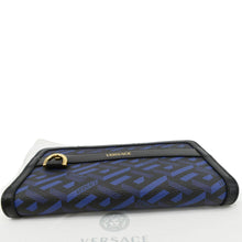 Load image into Gallery viewer, VERSACE  La Greca Coated Canvas Long Zip Wallet Blue
