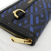 Load image into Gallery viewer, VERSACE  La Greca Coated Canvas Long Zip Wallet Blue
