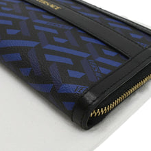 Load image into Gallery viewer, VERSACE  La Greca Coated Canvas Long Zip Wallet Blue
