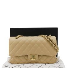 Load image into Gallery viewer, CHANEL Double Flap Medium Quilted Caviar Leather Shoulder Bag Cream
