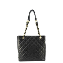 Load image into Gallery viewer, CHANEL Petite Quilted Caviar Leather Shopping Tote Shoulder Bag Black
