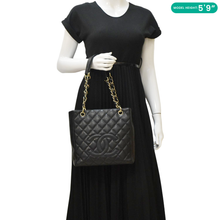 Load image into Gallery viewer, CHANEL Petite Quilted Caviar Leather Shopping Tote Shoulder Bag Black
