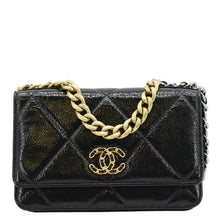 Load image into Gallery viewer, CHANEL 19 CC WOC Quilted Shiny Leather Wallet On Chain Crossbody Bag Black
