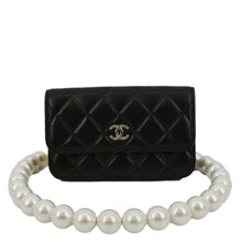 Load image into Gallery viewer, CHANEL Pearl Strap CC Mini Quilted Leather Wallet on Chain Shoulder Bag Black
