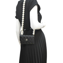 Load image into Gallery viewer, CHANEL Pearl Strap CC Mini Quilted Leather Wallet on Chain Shoulder Bag Black
