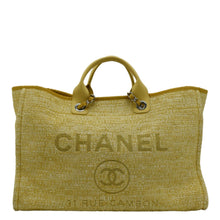 Load image into Gallery viewer, CHANEL Deauville Tweed Canvas Shopping Tote Shoulder Bag Yellow front side
