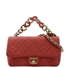 Load image into Gallery viewer, CHANEL Resin Chain Flap Lambskin Quilted Leather Shoulder Bag Red
