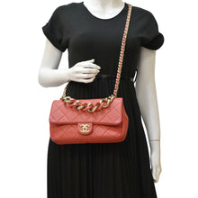 Load image into Gallery viewer, CHANEL Resin Chain Flap Lambskin Quilted Leather Shoulder Bag Red
