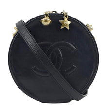 Load image into Gallery viewer, CHANEL Navy Glazed Round As Earth Leather Crossbody Bag with front view
