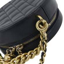 Load image into Gallery viewer, CHANEL Navy Glazed Round As Earth Leather Crossbody Bag with left side chain view
