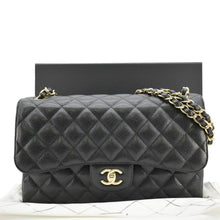 Load image into Gallery viewer, CHANEL Classic Jumbo Double Flap Quilted Caviar Leather Shoulder Bag Black
