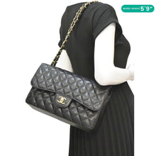 Load image into Gallery viewer, CHANEL Classic Jumbo Double Flap Quilted Caviar Leather Shoulder Bag Black
