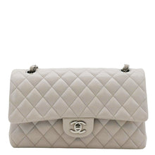 Load image into Gallery viewer, CHANEL Classic Double Flap Medium Quilted Caviar Leather Shoulder Bag White front side
