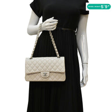 Load image into Gallery viewer, CHANEL Classic Double Flap Medium Quilted Caviar Leather Shoulder Bag White dummy look
