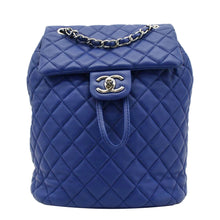 Load image into Gallery viewer, CHANEL Urban Spirit Quilted Leather Backpack Bag Blue fornt look
