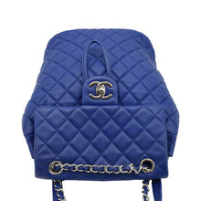 Load image into Gallery viewer, CHANEL Urban Spirit Quilted Leather Backpack Bag Blue uppper look
