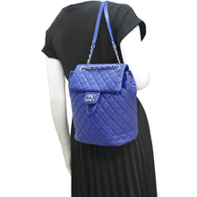 Load image into Gallery viewer, CHANEL Urban Spirit Quilted Leather Backpack Bag Blue dummy look
