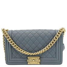 Load image into Gallery viewer, CHANEL Boy Flap Medium Caviar Quilted Leather Shoulder Bag Blue
