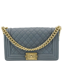 Load image into Gallery viewer, CHANEL Boy Flap Medium Caviar Quilted Leather Shoulder Bag Blue
