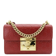 Load image into Gallery viewer, GUCCI Signature Padlock Leather Top Handle Shoulder Bag Red 409487
