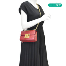 Load image into Gallery viewer, GUCCI Signature Padlock Leather Top Handle Shoulder Bag Red 409487
