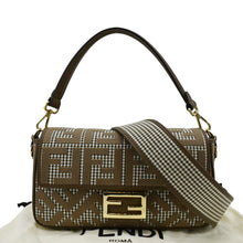 Load image into Gallery viewer, FENDI Houndstooth Baguette Zucca Wool Medium Shoulder Bag Olive front side
