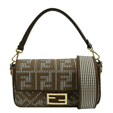 Load image into Gallery viewer, FENDI Houndstooth Baguette Zucca Wool Medium Shoulder Bag Olive front look
